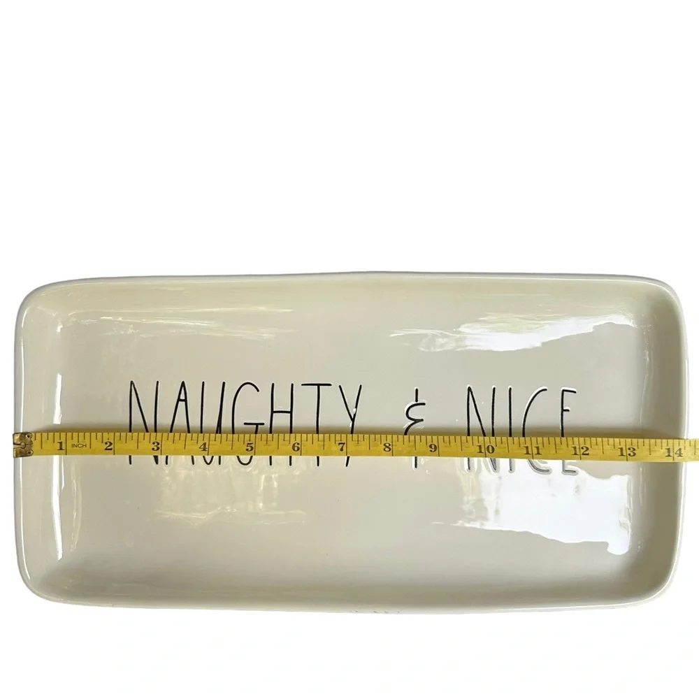 Rae Dunn Christmas Platter NAUGHTY & NICE White Black Long Letters NWT 2017 OG